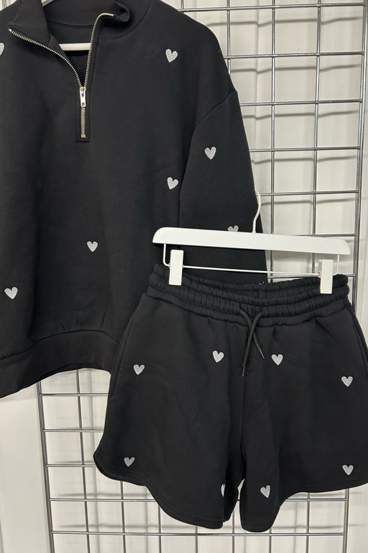 Sample: Heart Embroidered Set - Black - Small