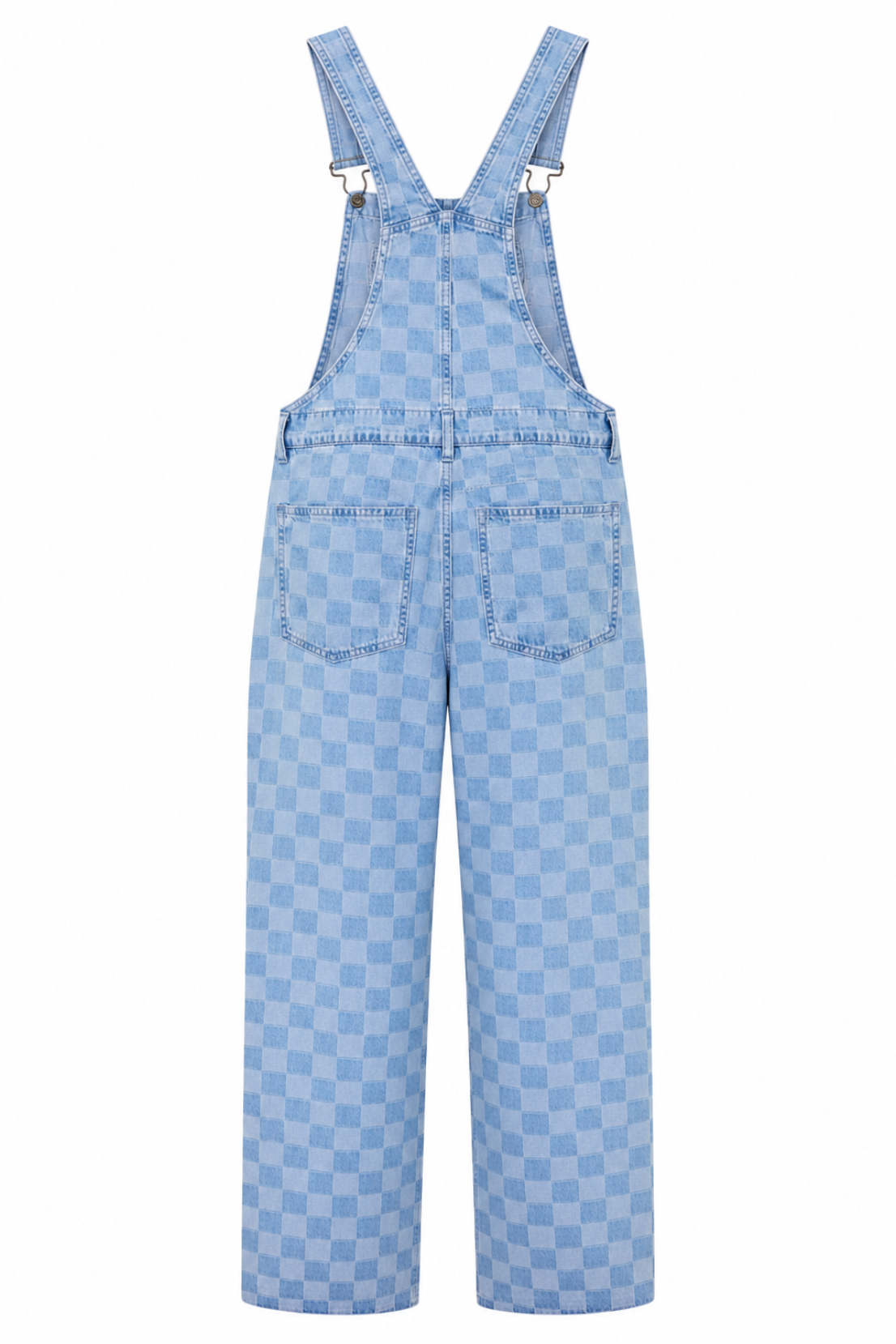O&F Checkerboard Dungarees -Blue