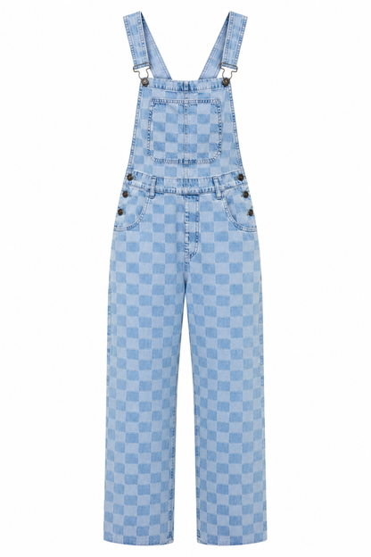 O&F Checkerboard Dungarees -Blue