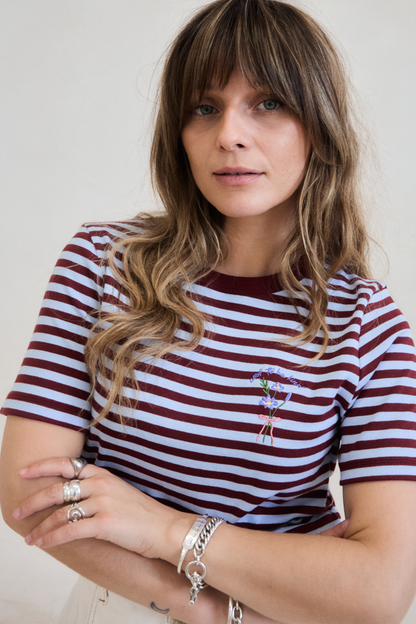 O&F Cool To Be Kind Embroidered Short Sleeve Breton Tee