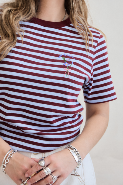 O&F Cool To Be Kind Embroidered Short Sleeve Breton Tee