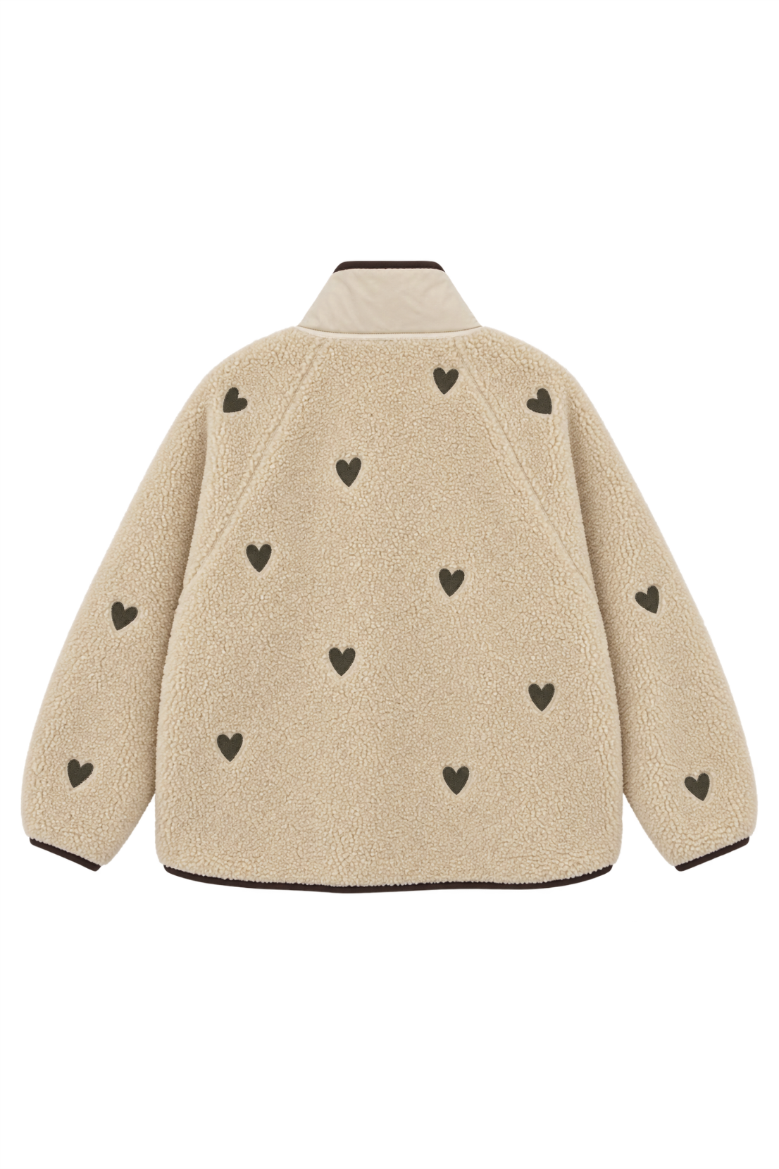 Sample: Heart Embroidered Fleece Jacket - Small - Oat and Brown