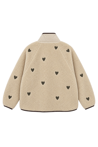 Sample: Heart Embroidered Fleece Jacket - Small - Oat and Brown