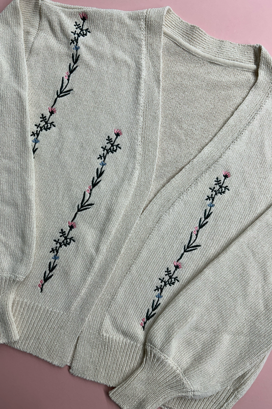 Sample: Floral Embroidered Cardigan - Pink and Lilac- Small