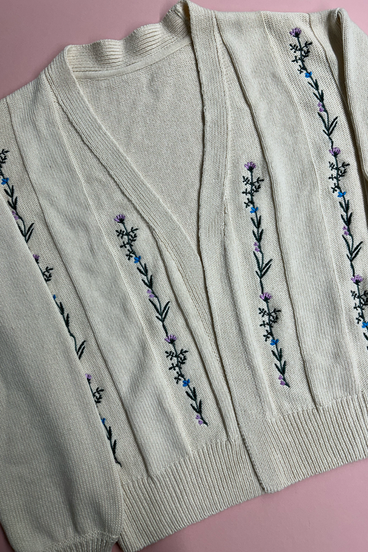 Sample: Floral Embroidered Cardigan - Blue and Lilac- Small