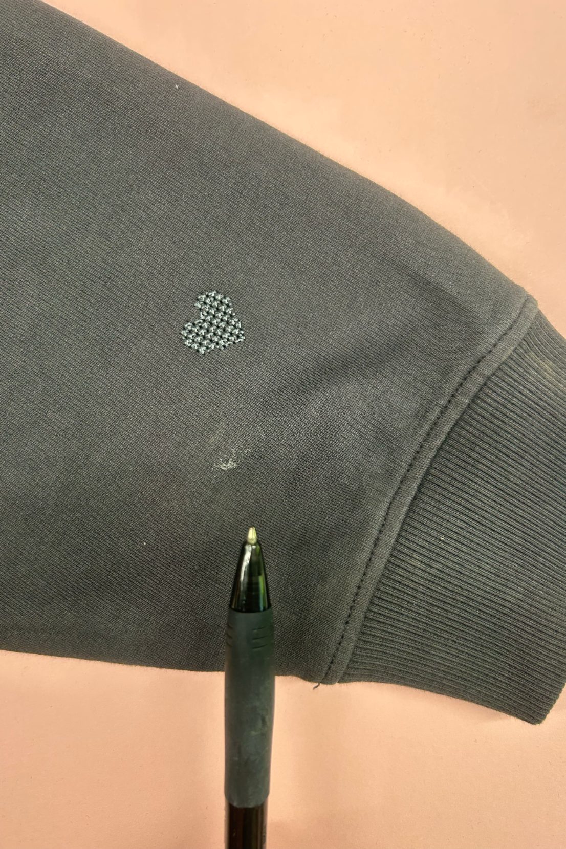 Sample: Heart Embroidered Washed Grey Sweatshirt - Medium