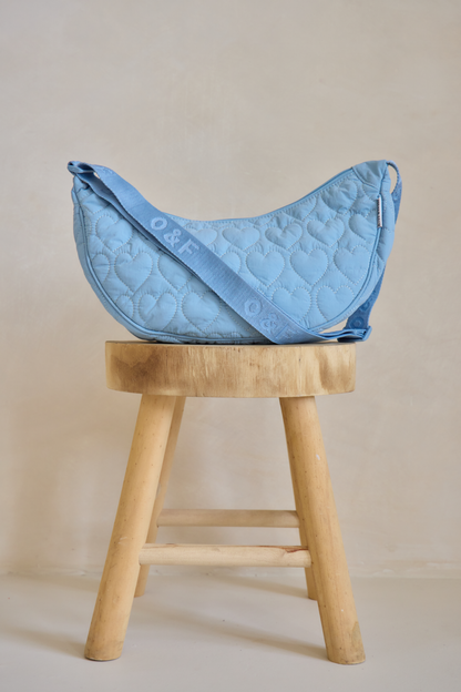Heart Quilted Cross Body Bag -  Blue