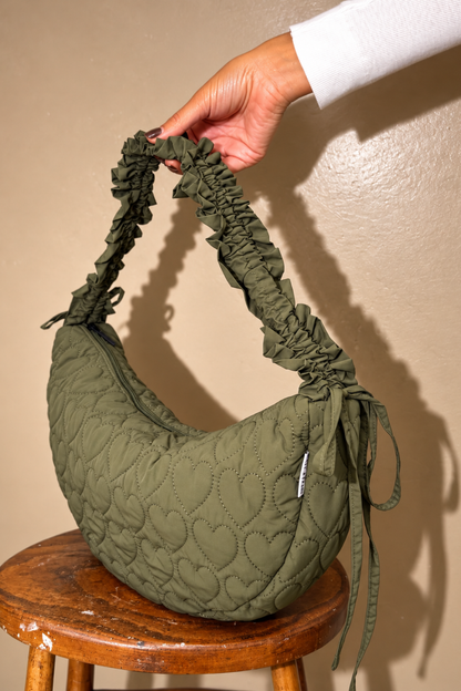 O&F Heart Quilted Sling Bag - Khaki