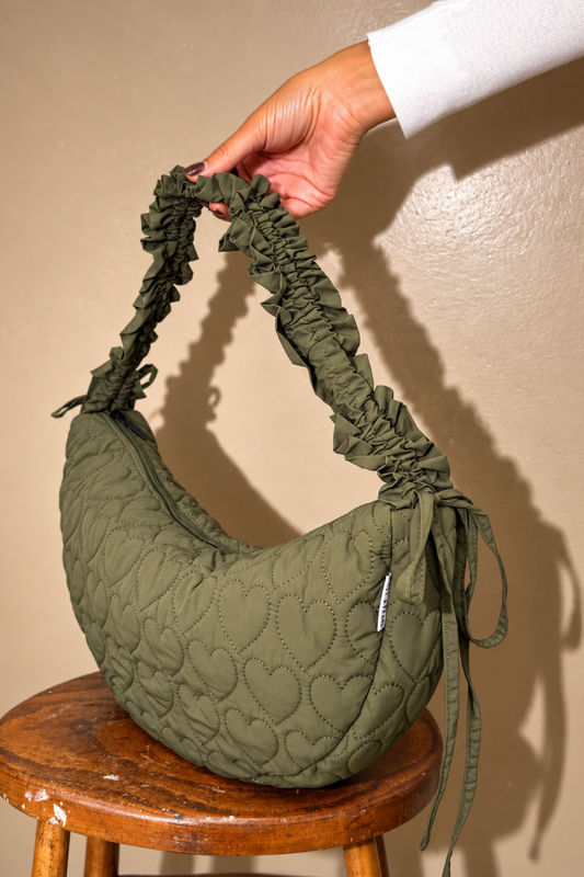O&F Heart Quilted Sling Bag - Khaki