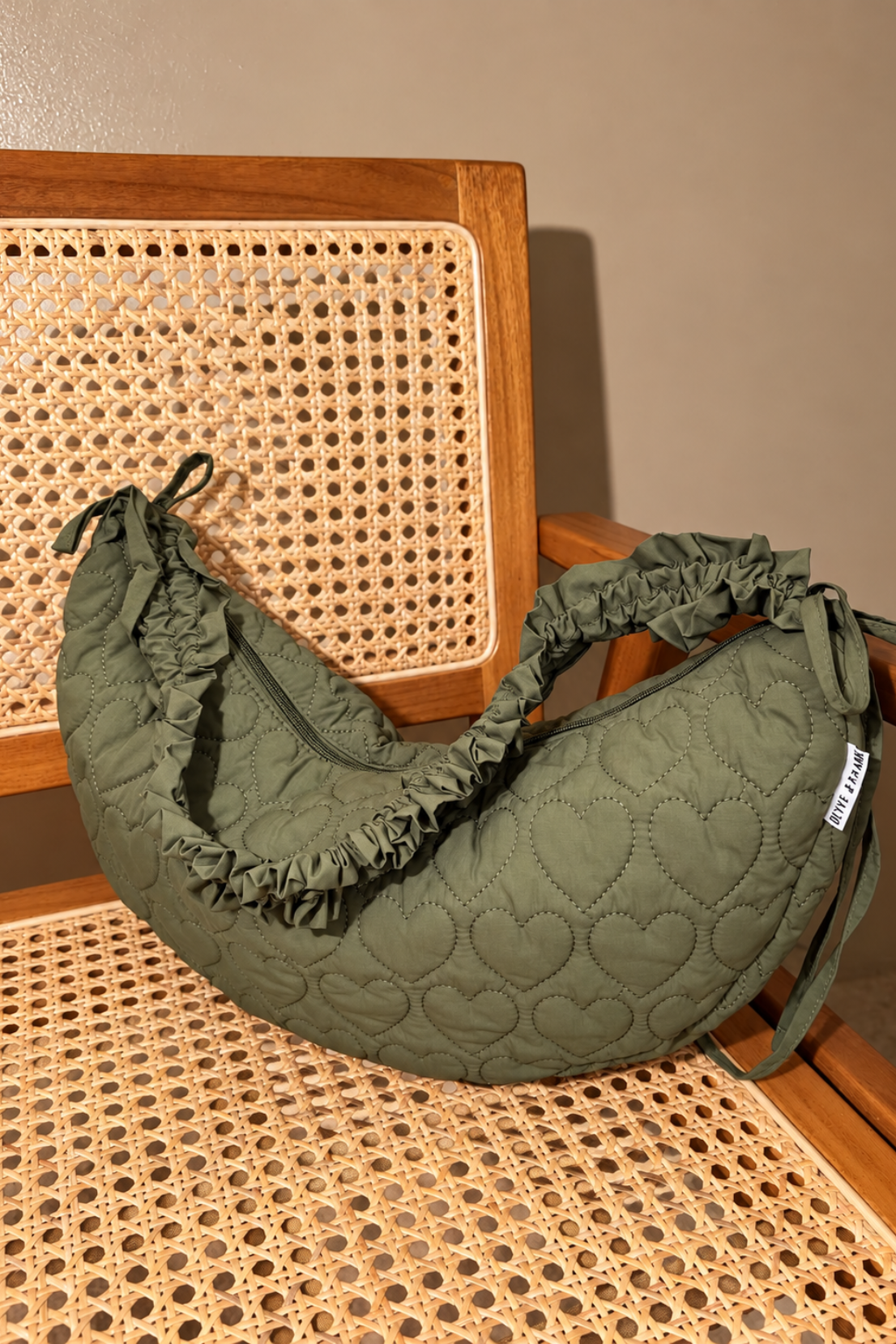 O&F Heart Quilted Sling Bag - Khaki