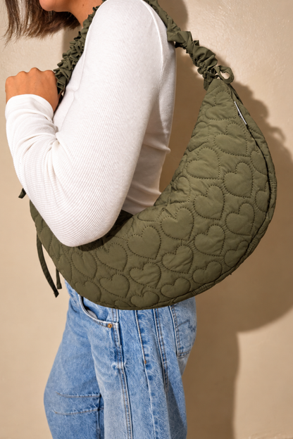 O&F Heart Quilted Sling Bag - Khaki
