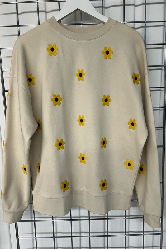 Sample: Flower Embroidered Sweatshirt  - Oat  - Small