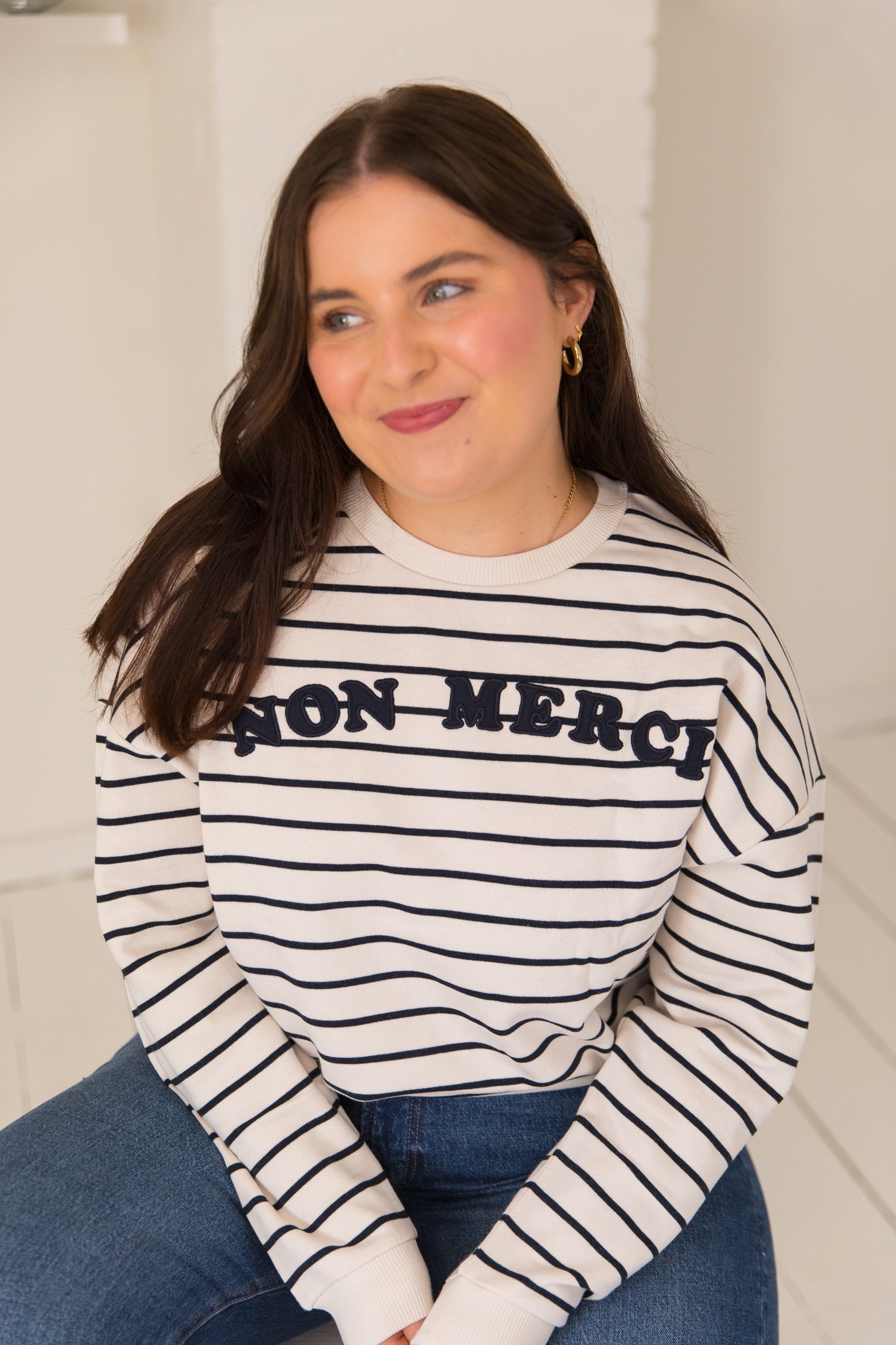 O&F Non Merci Stripe Sweatshirt