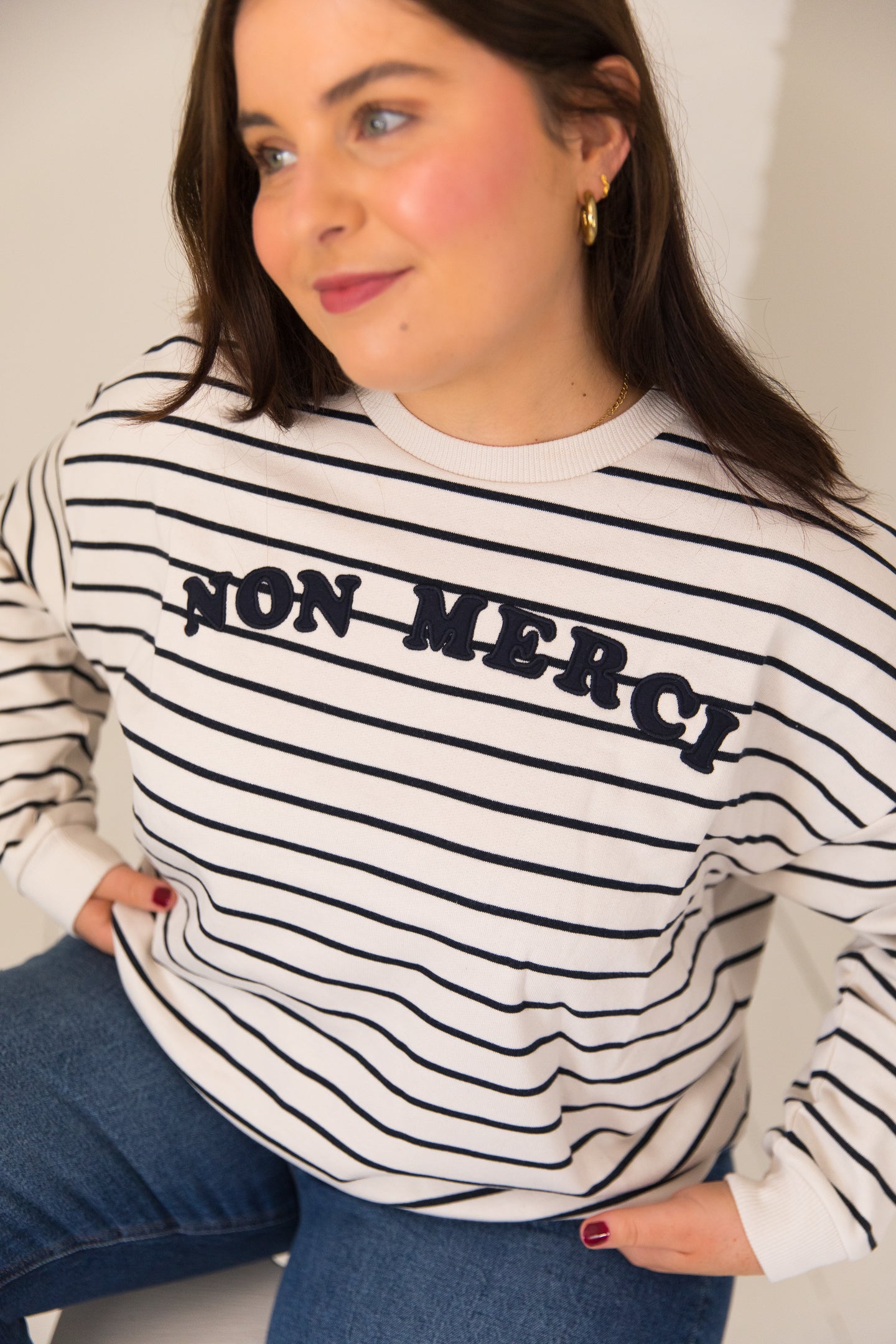 O&F Non Merci Stripe Sweatshirt