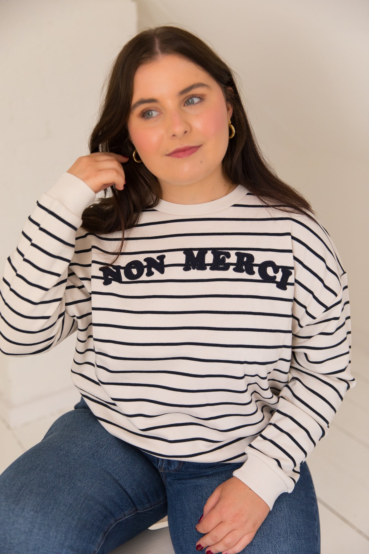 O&F Non Merci Stripe Sweatshirt