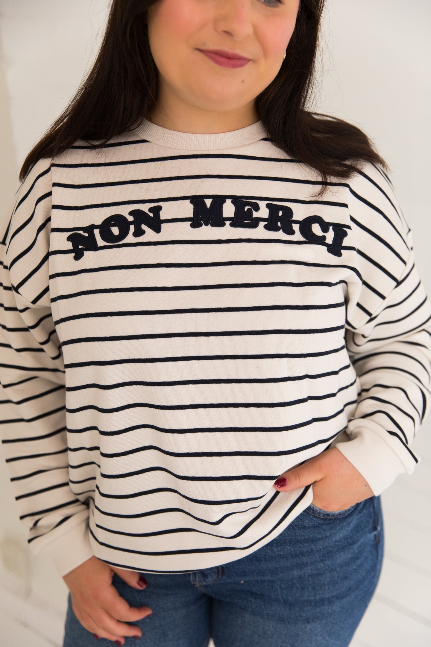 O&F Non Merci Stripe Sweatshirt