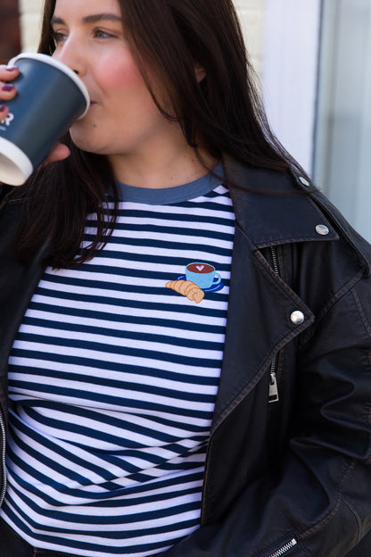 O&F Coffee and Croissant Long Sleeve Breton Tee