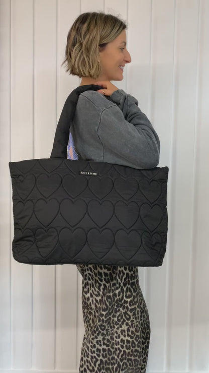 Quilted Heart Tote Bag - Black