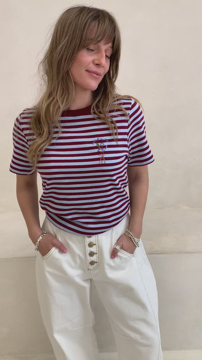 O&F Cool To Be Kind Embroidered Short Sleeve Breton Tee