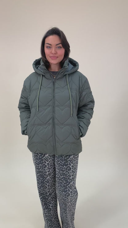 O&F Heart Quilted Coat - Khaki