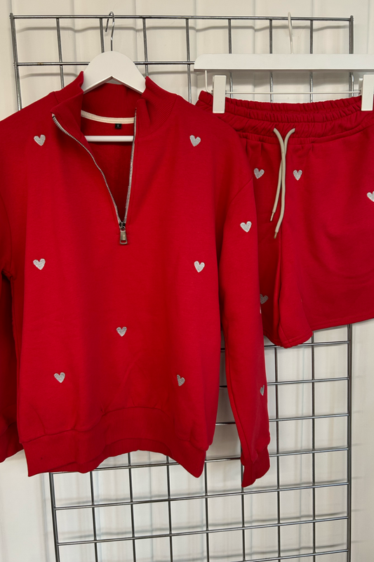 Sample: Heart Embroidered Set - Red - Small