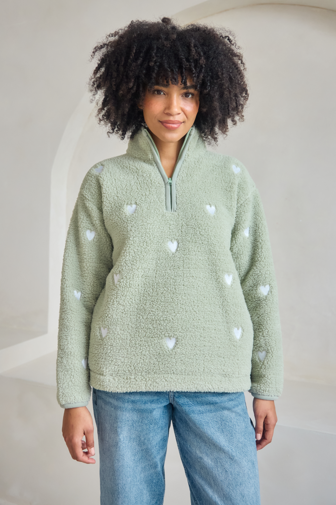 O&F Sage Heart Embroidered Borg Fleece