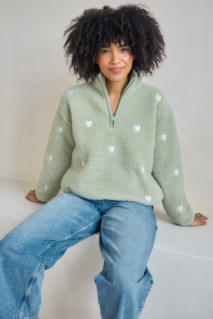 O&F Sage Heart Embroidered Borg Fleece