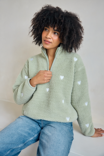 O&F Sage Heart Embroidered Borg Fleece