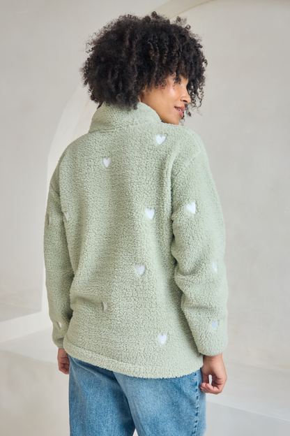 O&F Sage Heart Embroidered Borg Fleece