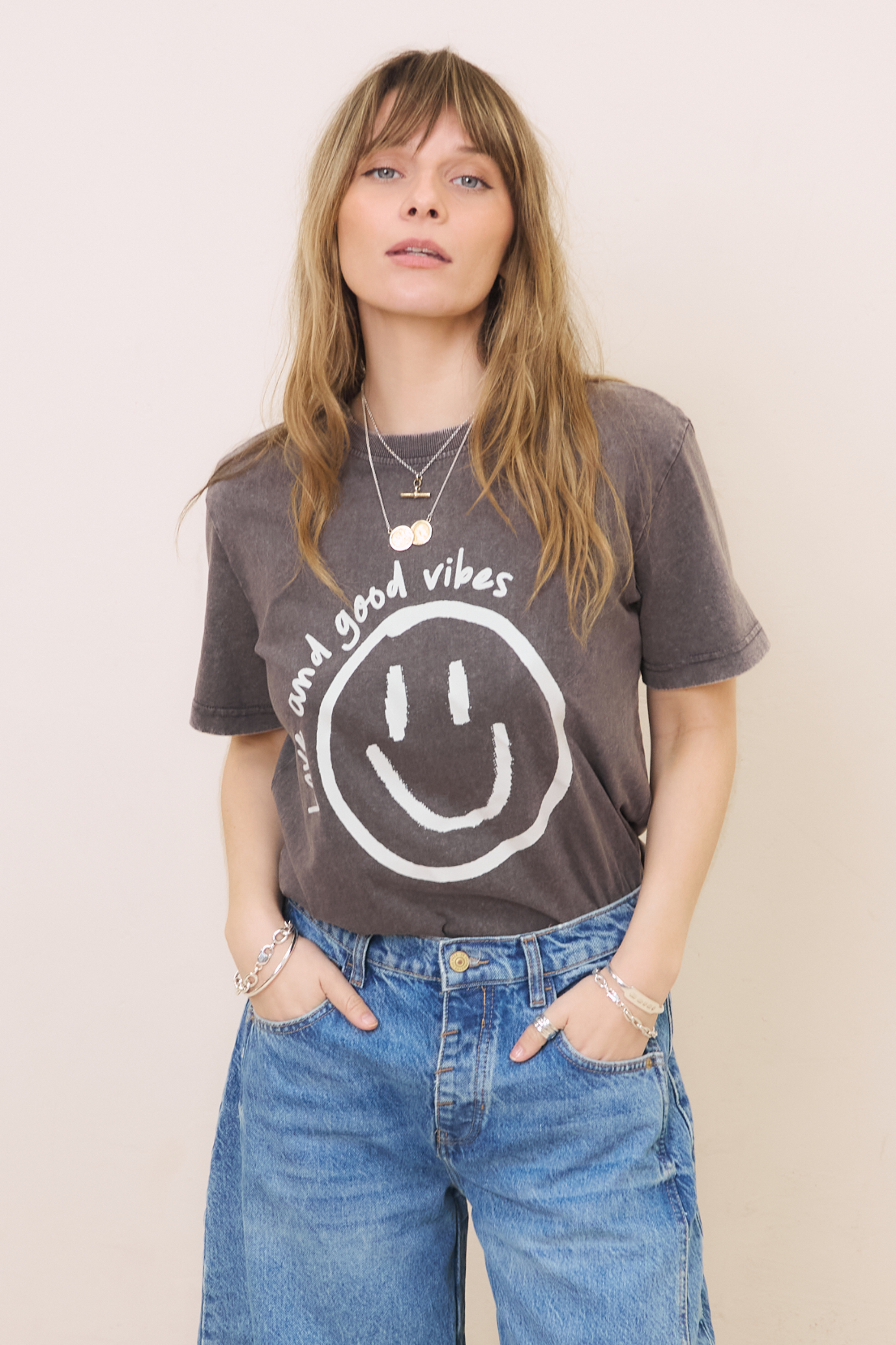 O&F Happy Face Tee - Washed Black
