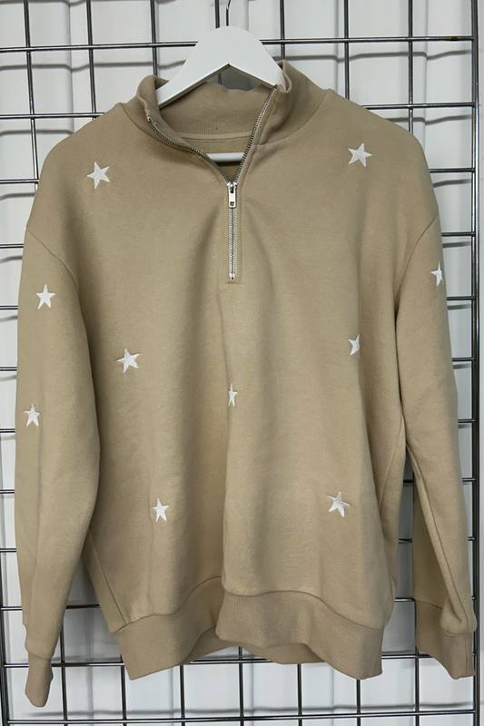 Sample: Star Embroidered Zip Sweatshirt - Oat - Small