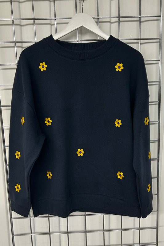 Sample: Flower Embroidered Sweatshirt  - Navy - Small