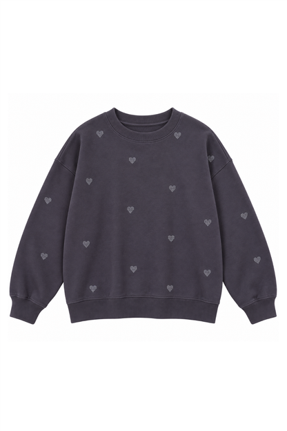 Sample: Heart Embroidered Washed Grey Sweatshirt - Medium