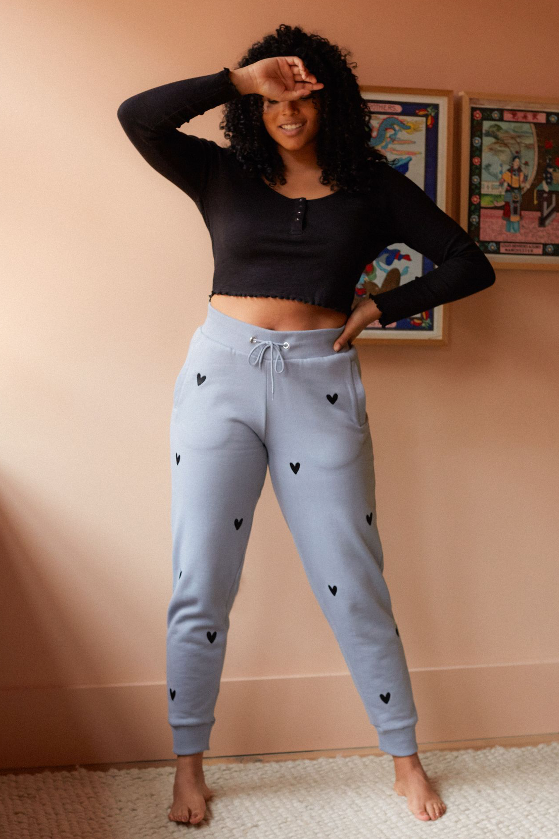 O F Heart Embroidered Joggers Blue Grey