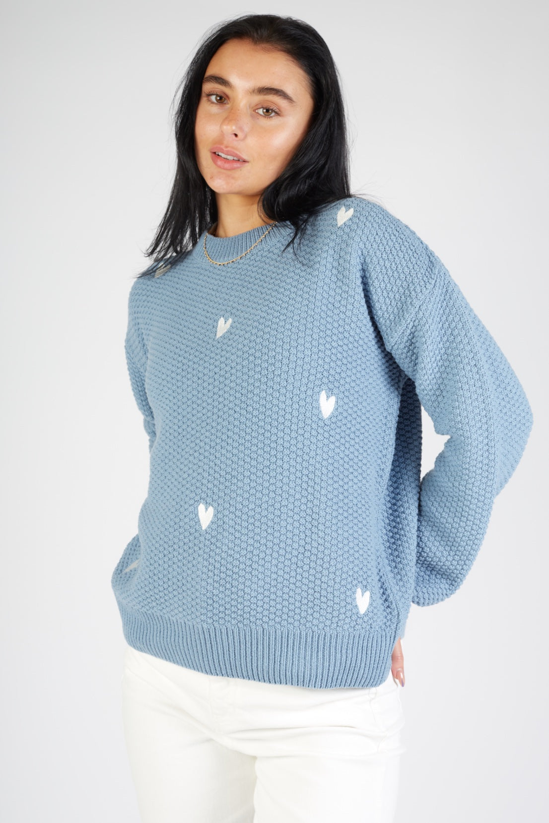 O&F Heart Embroidered Jumper - Blue