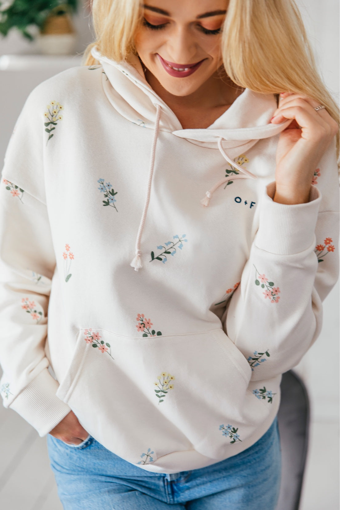 O&F Floral Print Oversized Hoodie