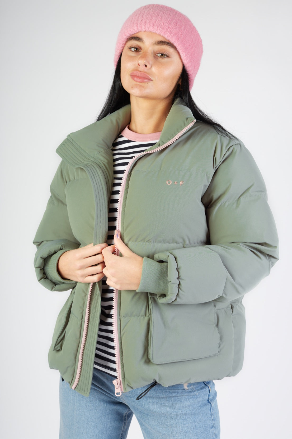O&F Sage Green Puffer Jacket