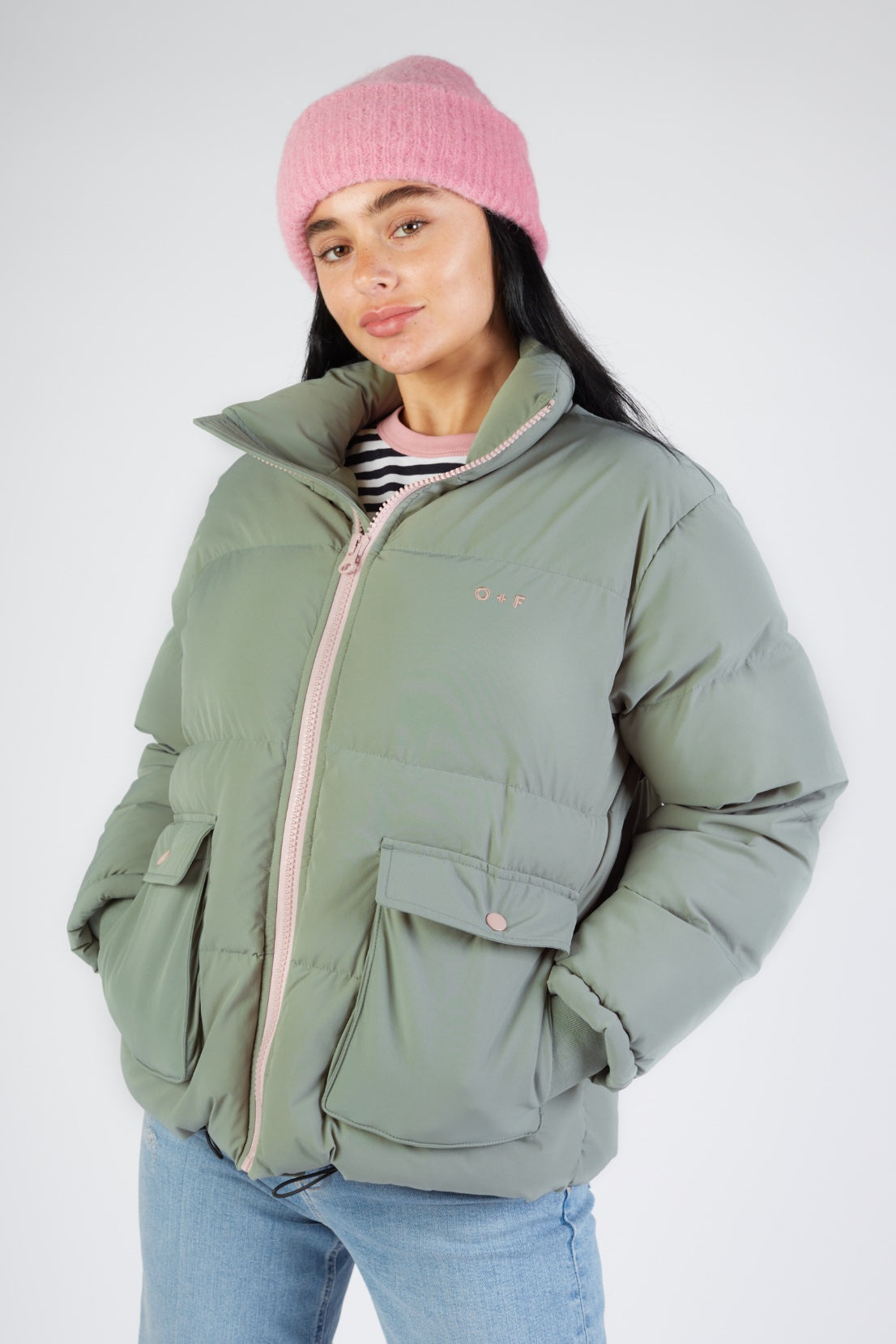 O&F Sage Green Puffer Jacket