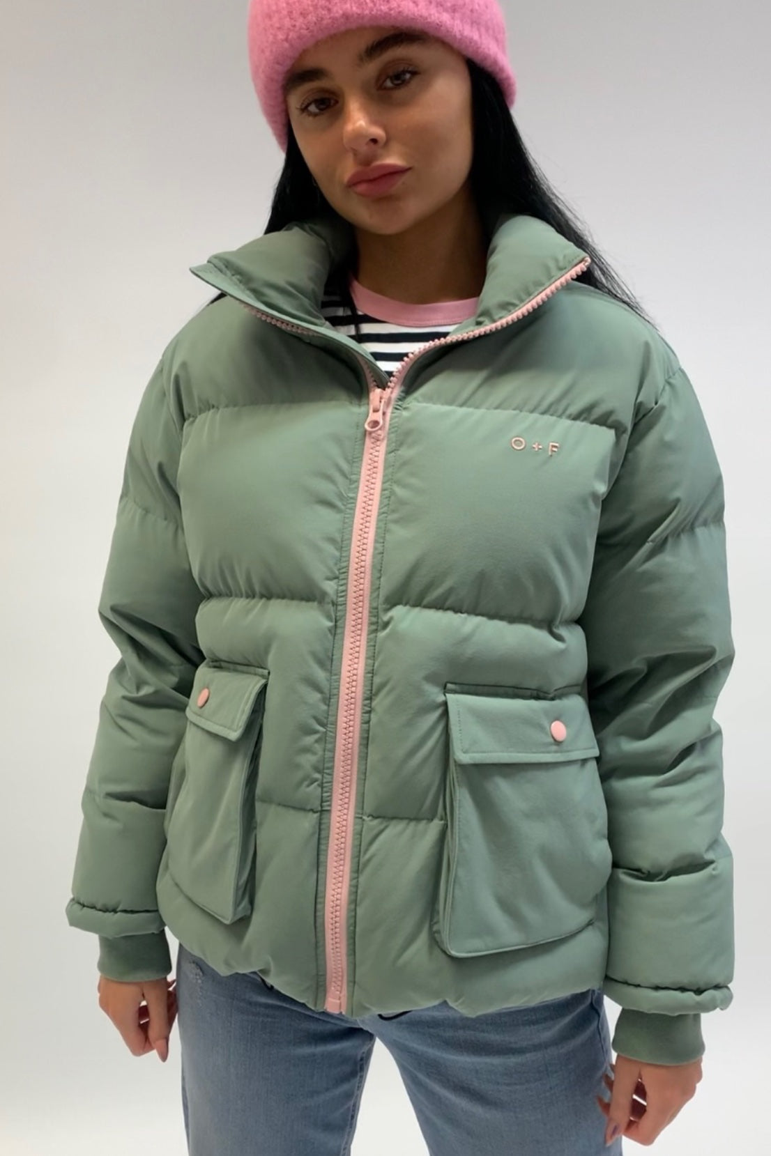 O&F Sage Green Puffer Jacket