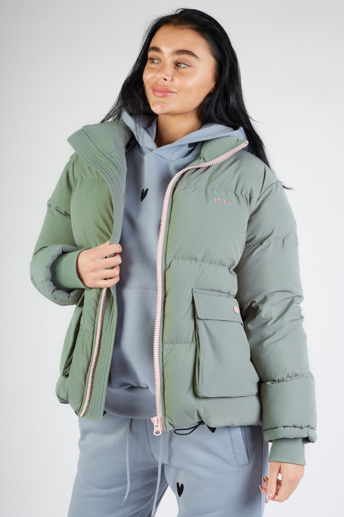 O&F Sage Green Puffer Jacket