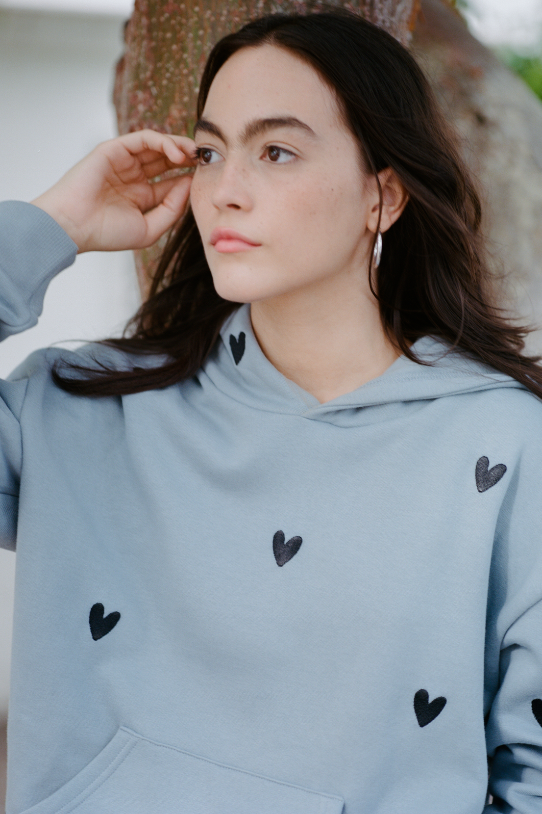 O&F Heart Embroidered Hoodie