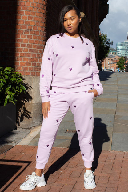 O&F Heart Embroidered Sweatshirt - Lilac