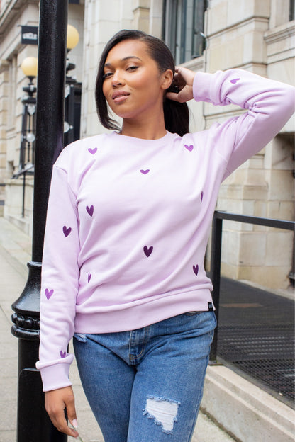 O&F Heart Embroidered Sweatshirt - Lilac