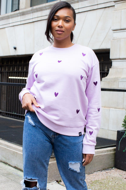 O&F Heart Embroidered Sweatshirt - Lilac