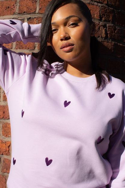 O&F Heart Embroidered Sweatshirt - Lilac