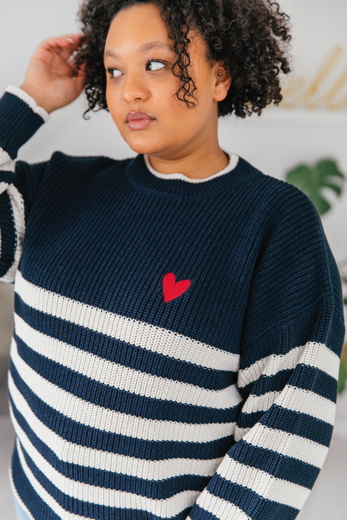 O&F Stripe Jumper with Heart Embroidery