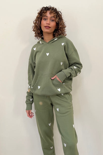 O&F Heart Embroidered Hoodie - Olive
