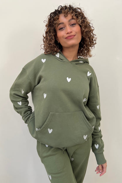 O&F Heart Embroidered Hoodie - Olive