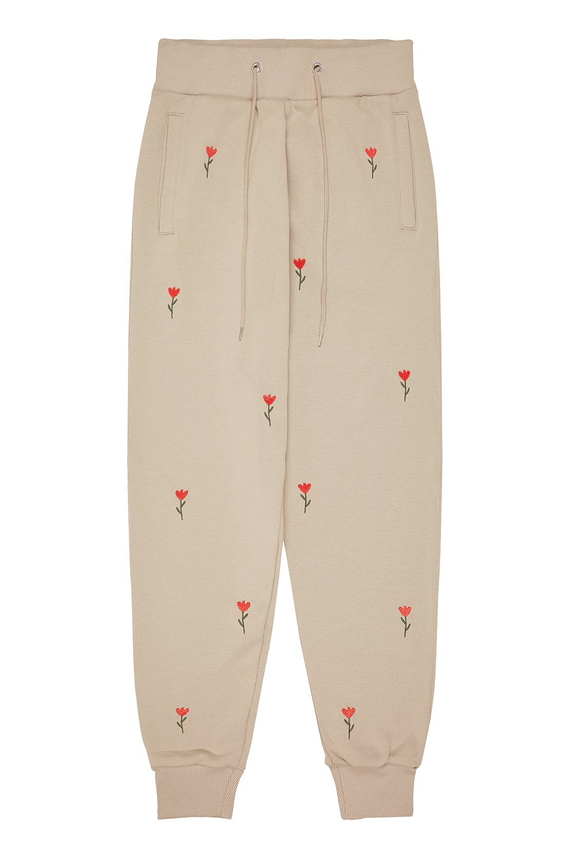 O F Flower Embroidered Joggers Sand