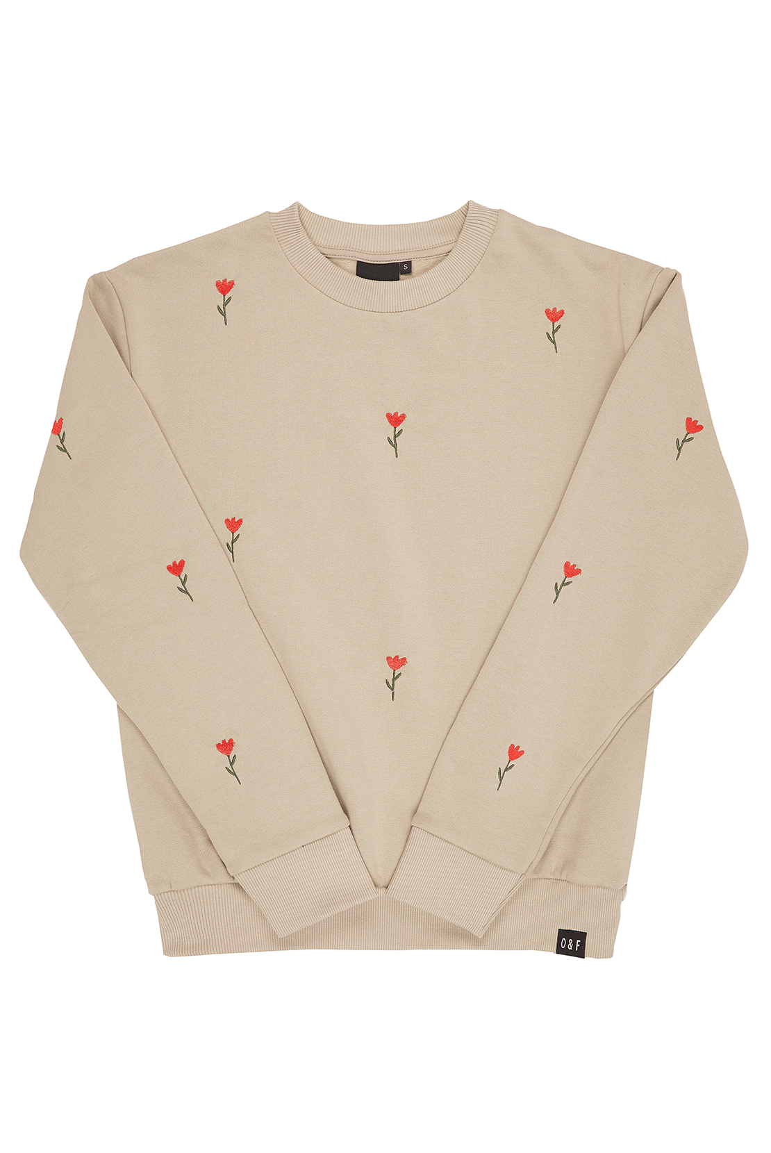 O&F Flower Embroidered Sweatshirt - Sand